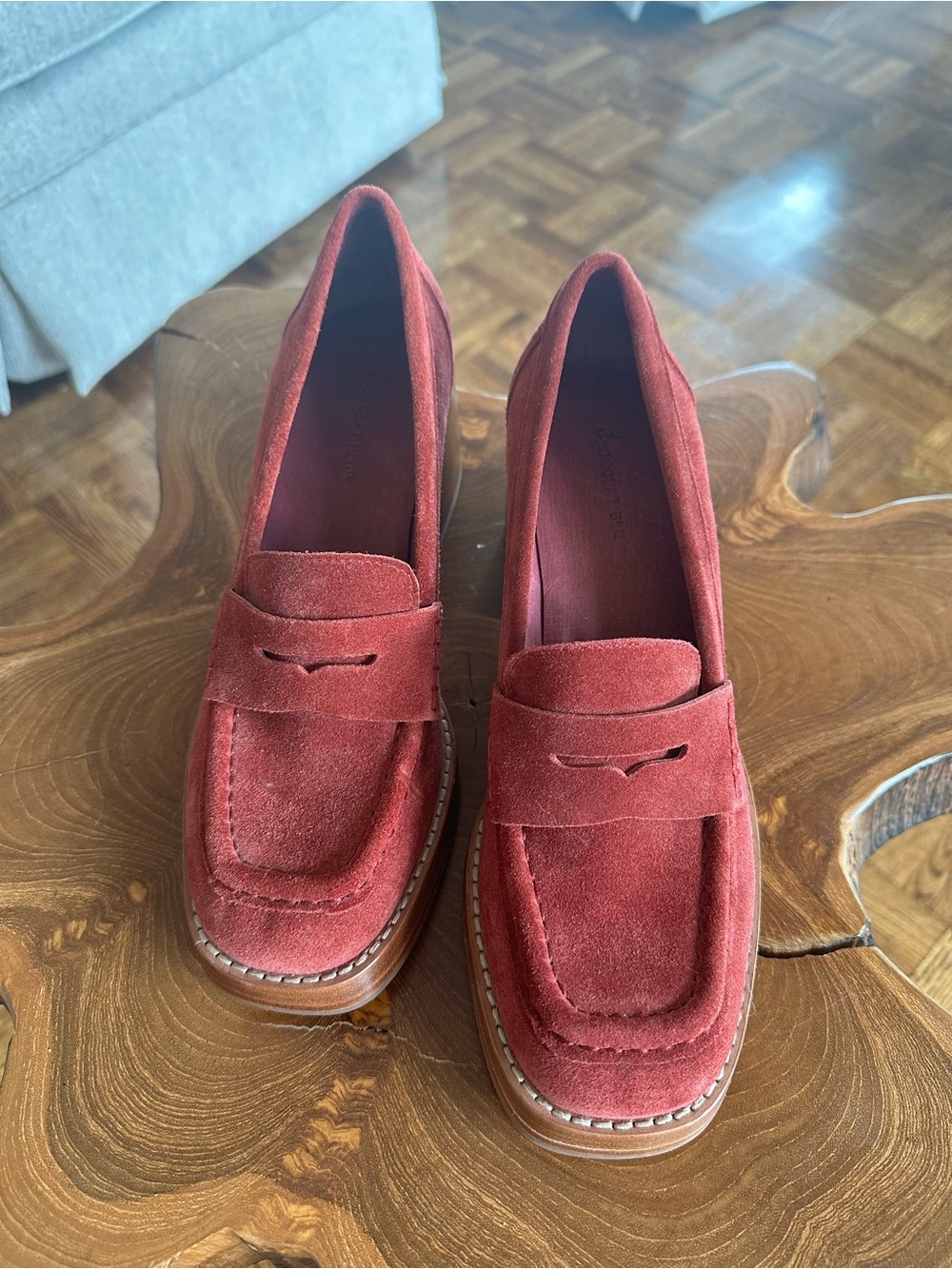 Chocolat Blu Rust Red Suede Penny Loafers